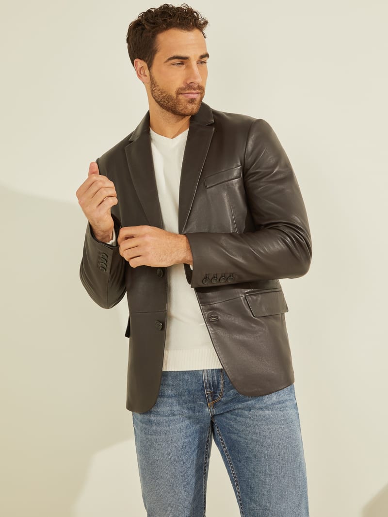 Guess Leather Men's Jackets Coffee | 1279-IEMQB