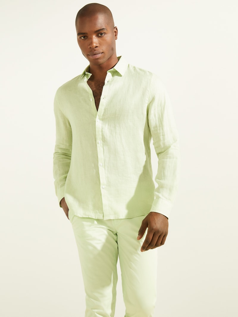 Guess Linen Italian Notched Cuff Men's Shirts Mint | 6048-LVWKE