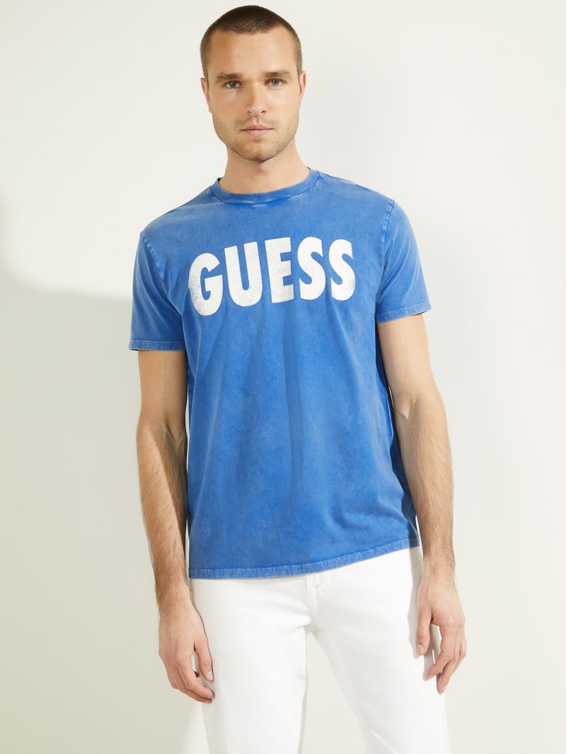 Guess Logo Beach Tee Men's T Shirts Blue | 8397-VYZQA