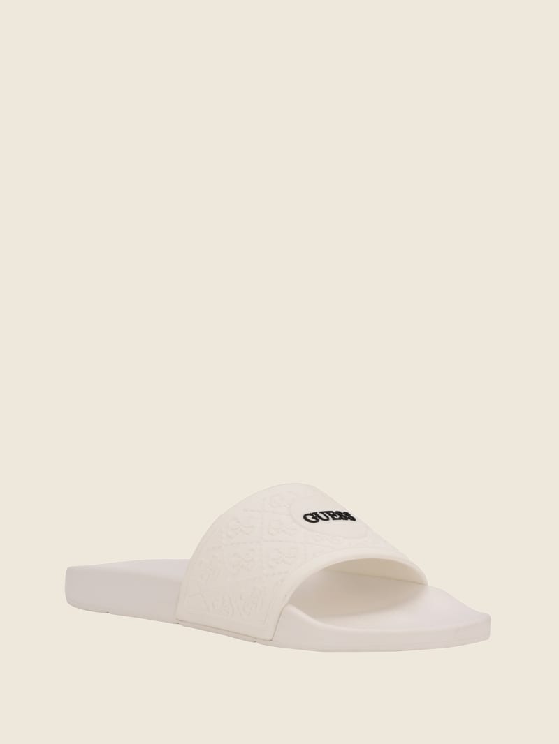 Guess Logo Print Men's Slides White | 7495-SHCAL