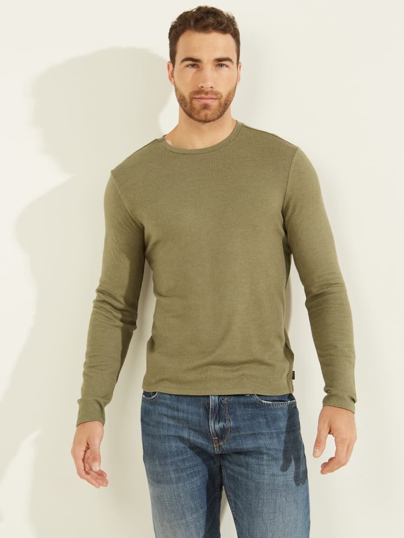 Guess Long-Sleeve Cozy Tee Men's T Shirts Olive | 7361-CUIGN