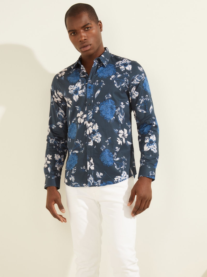 Guess Luxe Camelia Cascade Men's Shirts Blue | 7185-HPCTQ