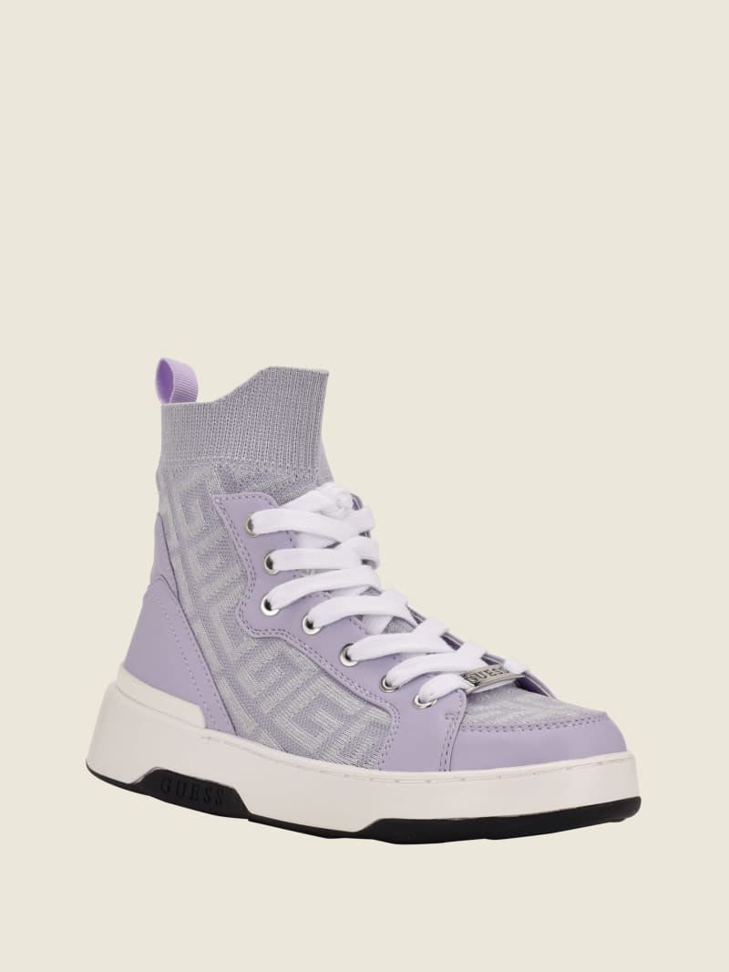 Guess Manney Knit Logo High-Top Women's Sneakers Pink | 0829-LPFDC