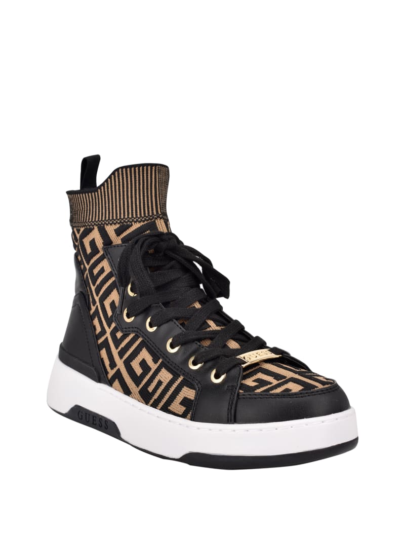 Guess Manney Knit Logo High-Top Women's Sneakers Black | 2968-WNZPV