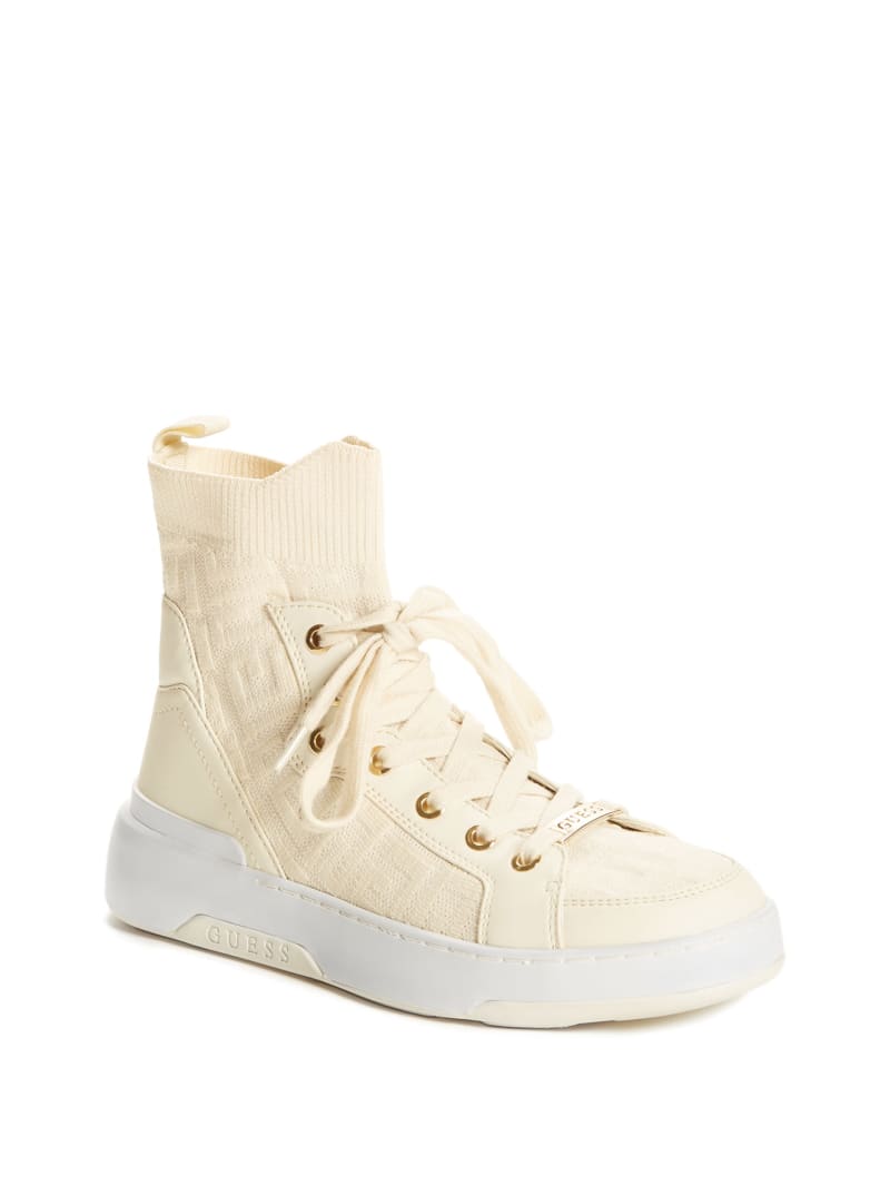 Guess Manney Knit Logo High-Top Women's Sneakers White | 6475-SWHVP