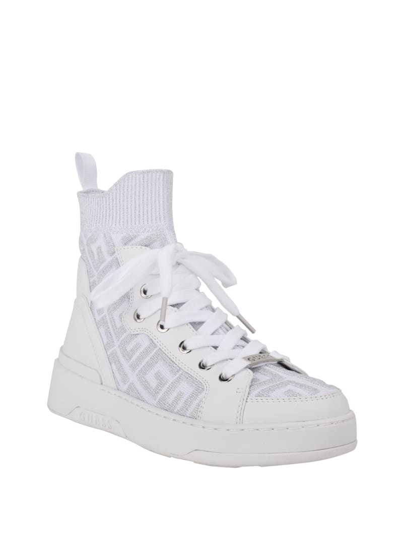 Guess Manney Knit Logo High-Top Women's Sneakers White | 6792-QZEAX