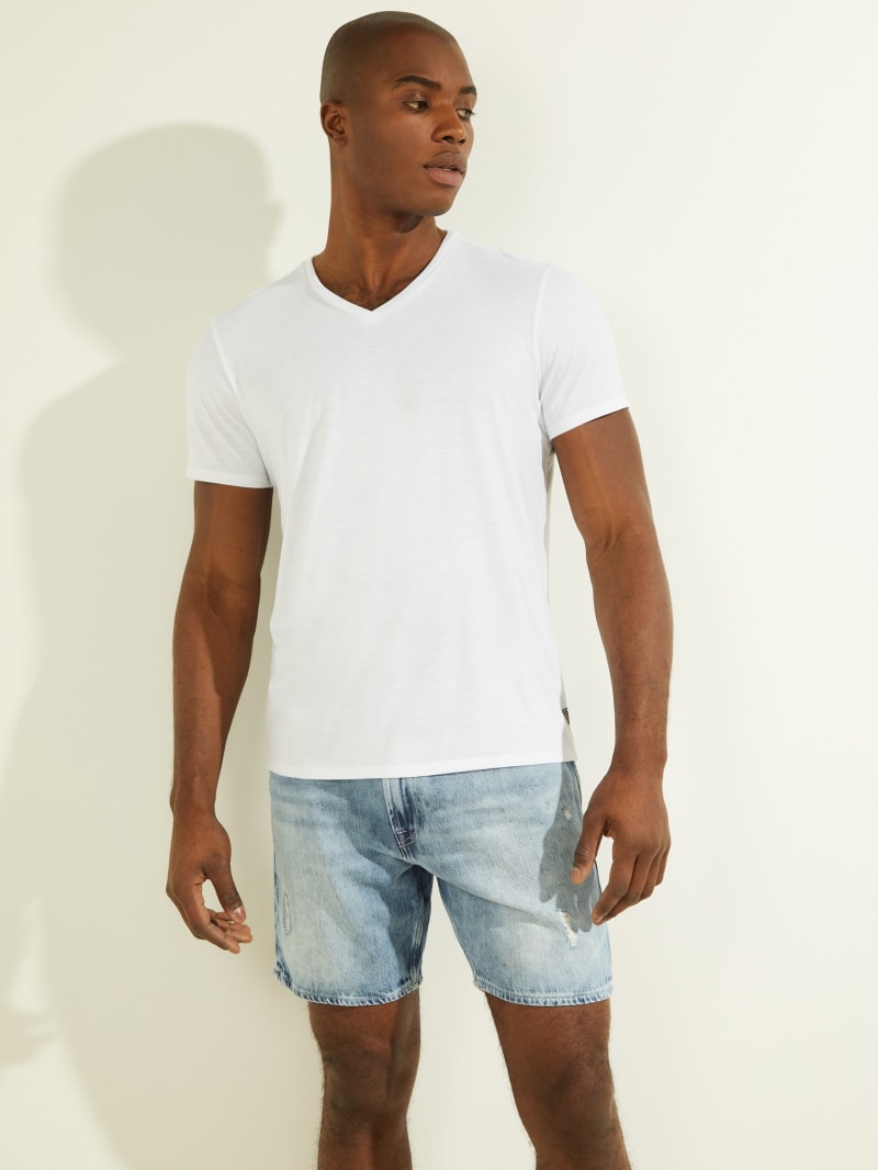 Guess Mason Yoke V-Neck Tee Men's T Shirts White | 2650-HLJOA