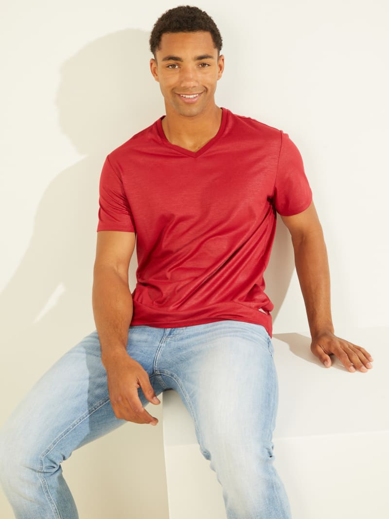 Guess Mason Yoke V-Neck Tee Men's T Shirts Red | 2687-OKEQU