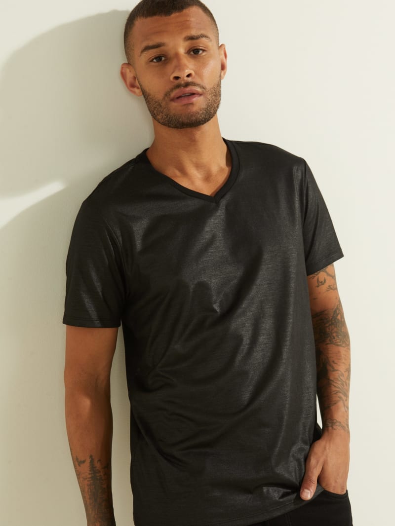 Guess Mason Yoke V-Neck Tee Men's T Shirts Black | 2708-XBIGV