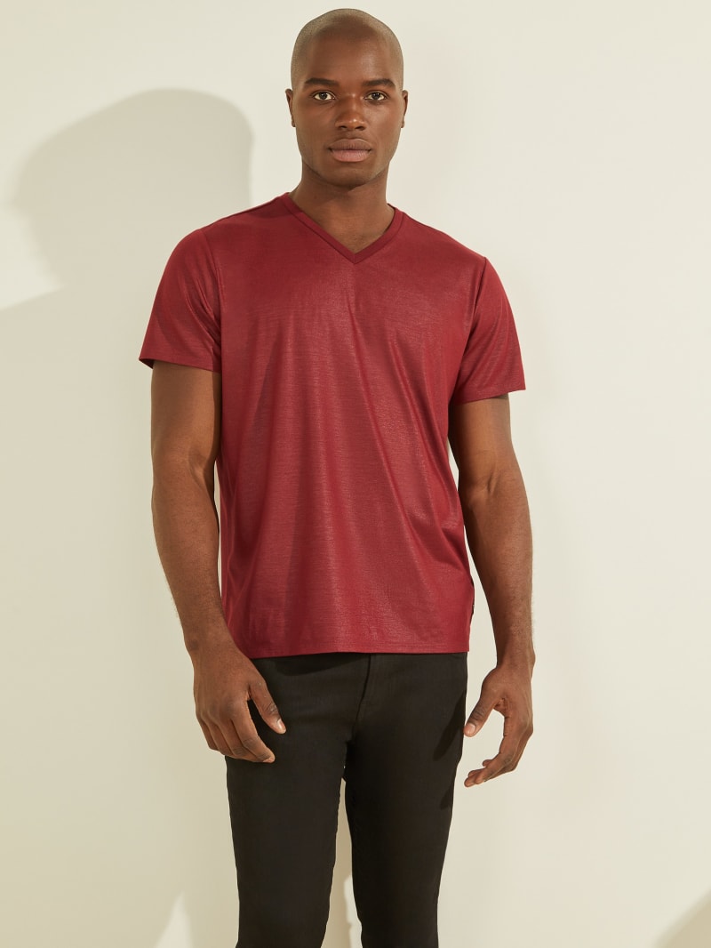 Guess Mason Yoke V-Neck Tee Men's T Shirts Burgundy | 3817-TCKOS