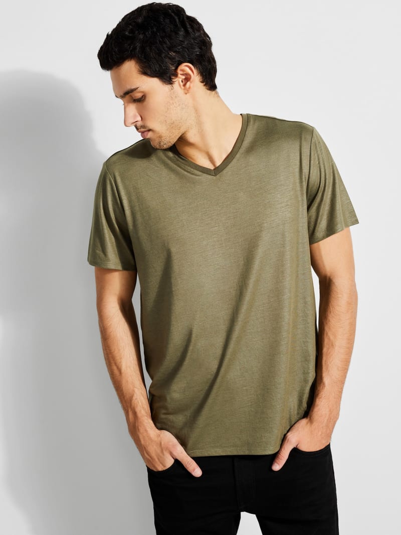 Guess Mason Yoke V-Neck Tee Men's T Shirts Olive | 7263-UAJQC