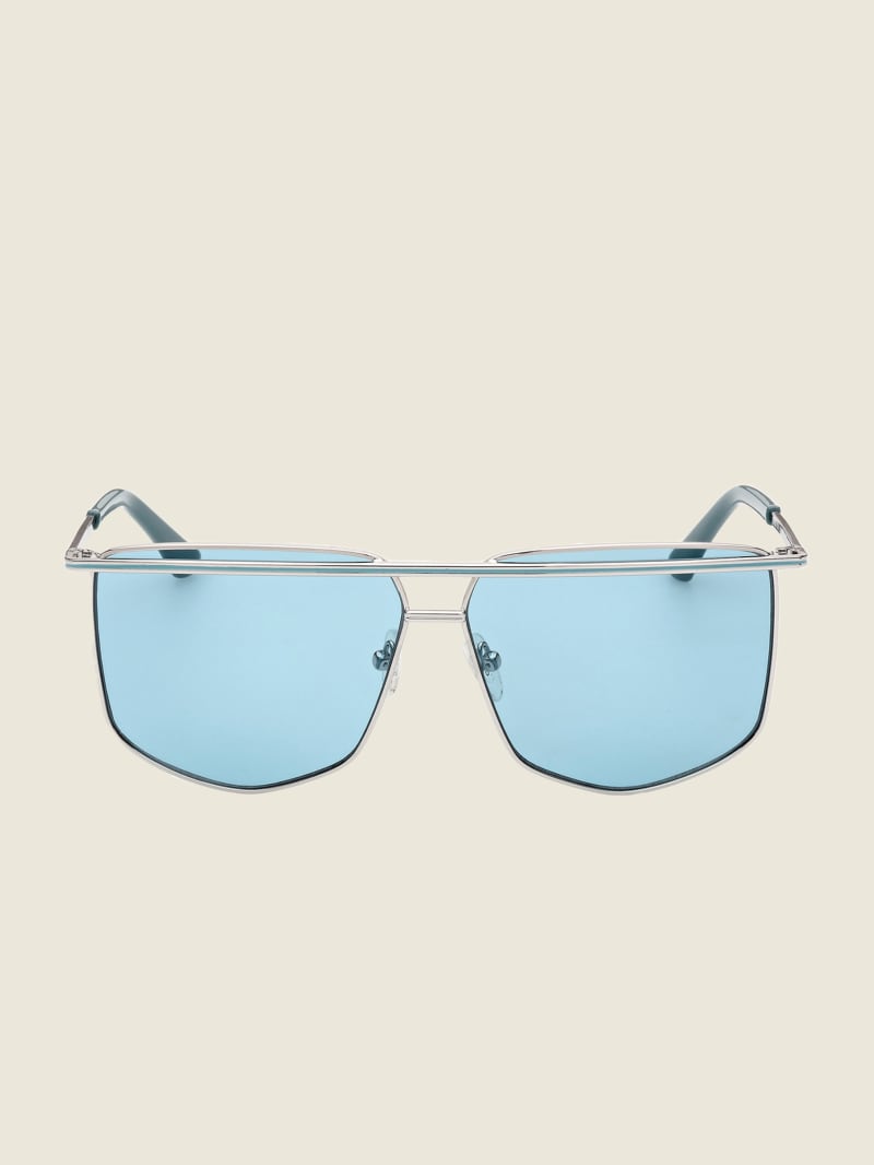 Guess Metal Brow Bar Geometric Women's Sunglasses Silver / Blue | 8127-OAMWD