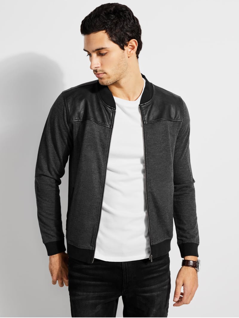 Guess Mock-Neck Faux-Leather Men's Jackets Grey | 1508-WLGAN