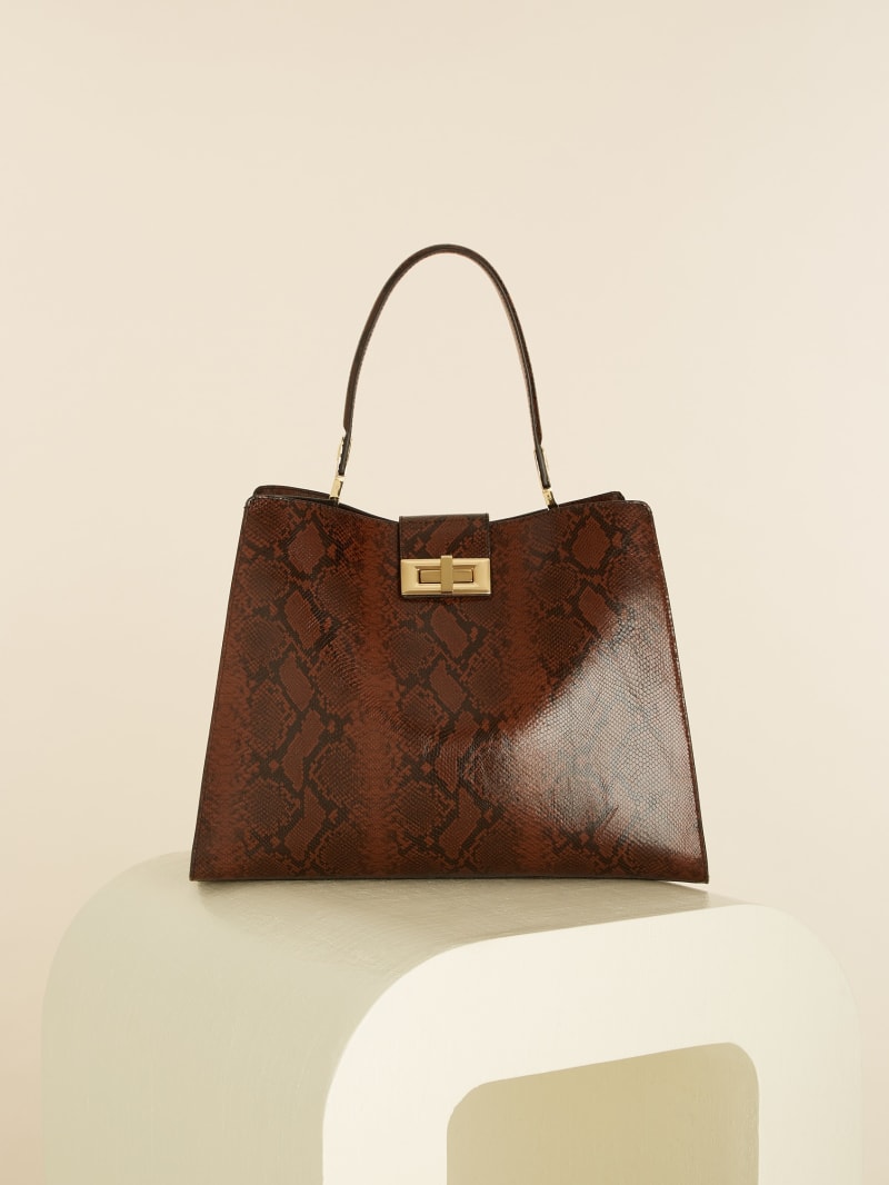 Guess Monia Python Print Leather Women's Satchel Bags Brown | 5192-WFITS