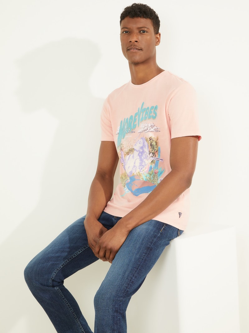 Guess More Vibes Tee Men's T Shirts Pink | 3609-PLOSN