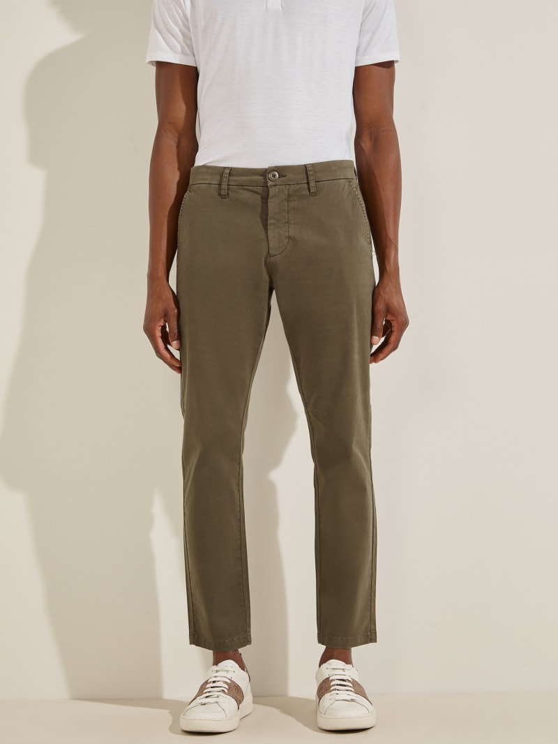 Guess Myron Twill Skinnys Men's Pants Olive | 0856-QFWVM