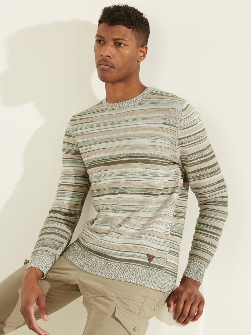 Guess Napier Striped Men's Sweaters Khaki | 0831-RNEIP