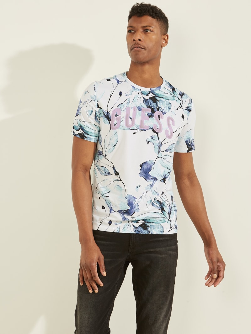 Guess Natt Floral Tee Men's T Shirts Blue | 6057-WFCIB