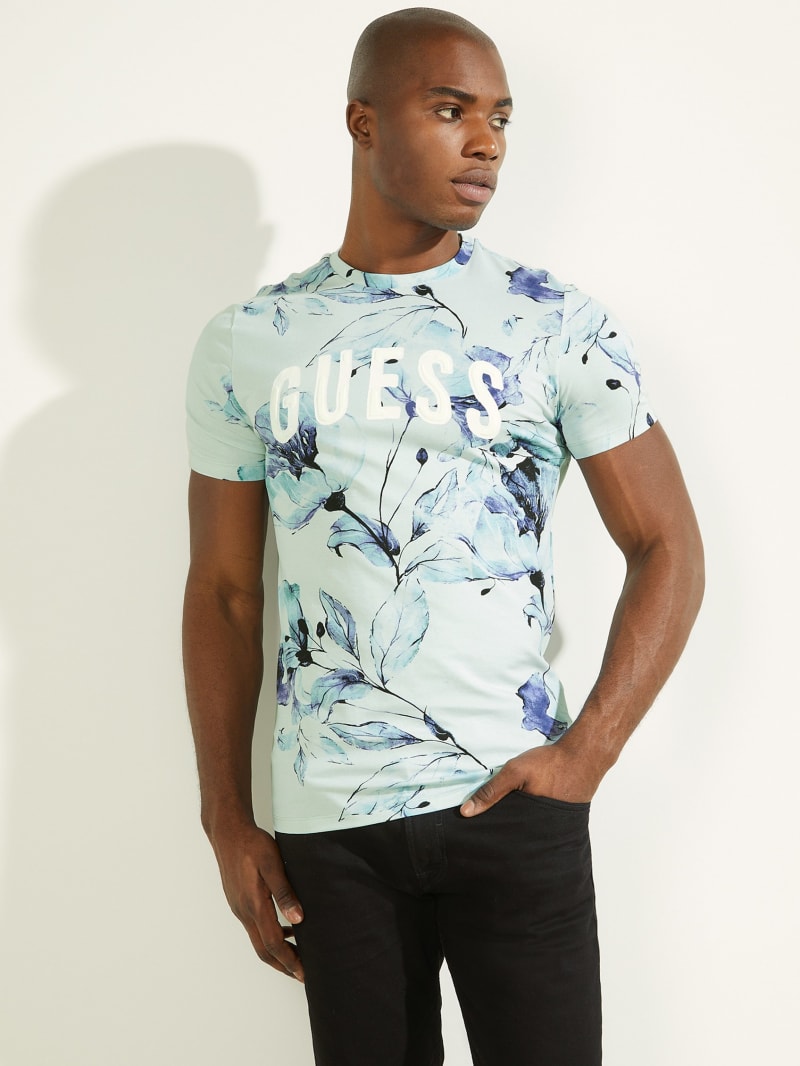 Guess Natt Floral Tee Men's T Shirts Blue | 9352-MGQLF