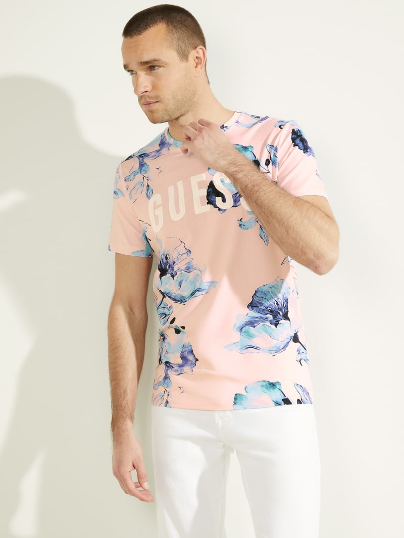 Guess Natt Floral Tee Men's T Shirts Pink | 4570-DNXGU