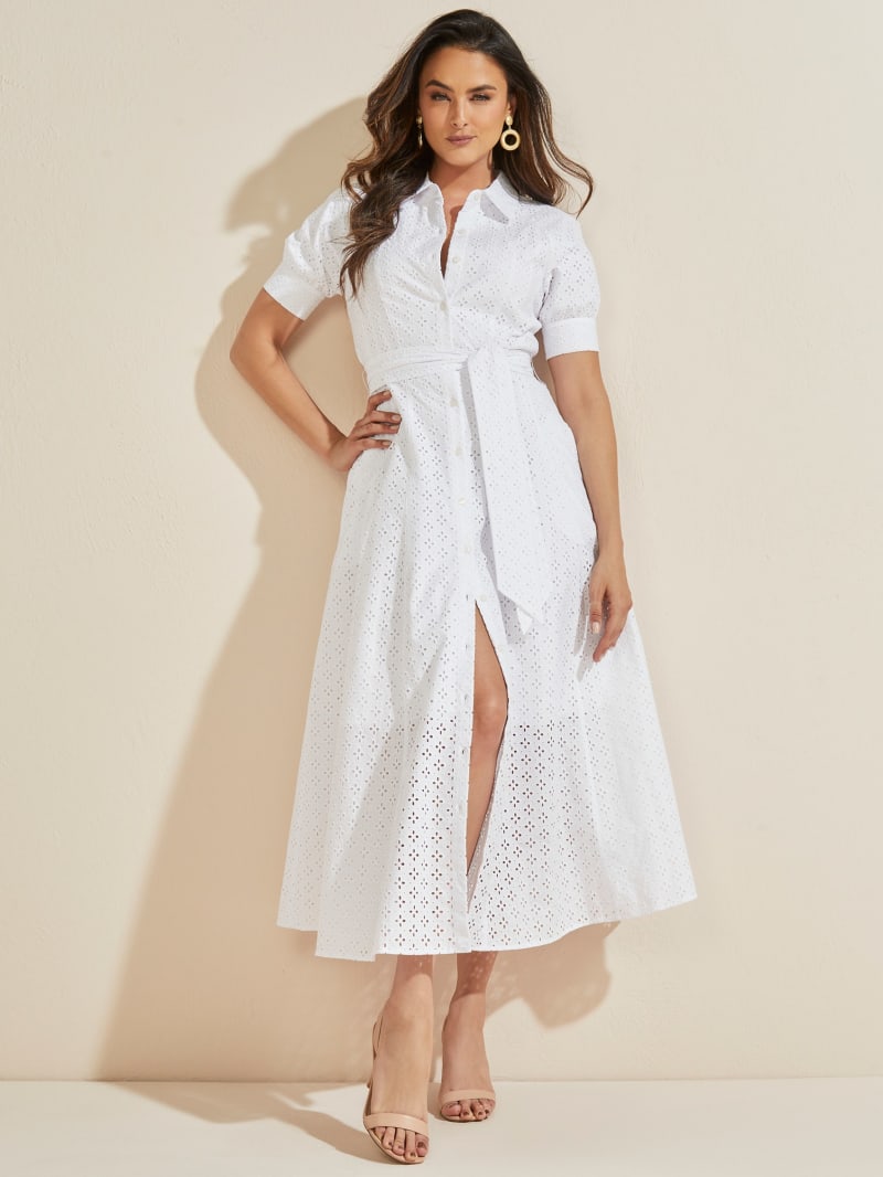 Guess Nelia Eyelet Women's Dress White | 6198-PILCZ