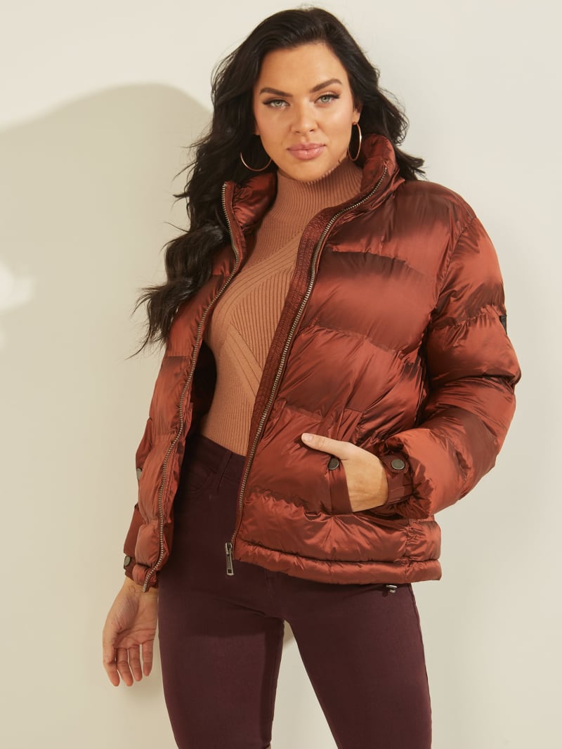 Guess Nichole Puffer Women's Jackets Burgundy | 3298-DGPCE