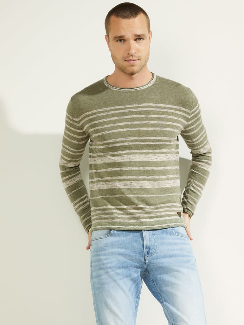 Guess Nimbus Striped Men's Sweaters Green | 0359-UTRIG