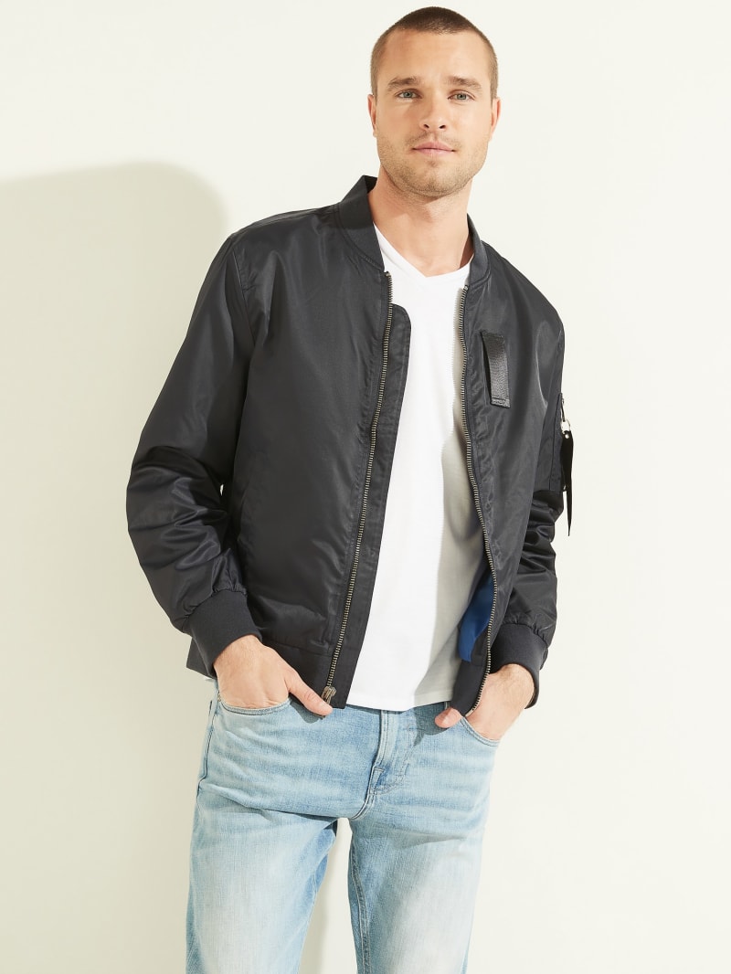 Guess Nylon Flight Men's Jackets Black | 0627-YDCBZ