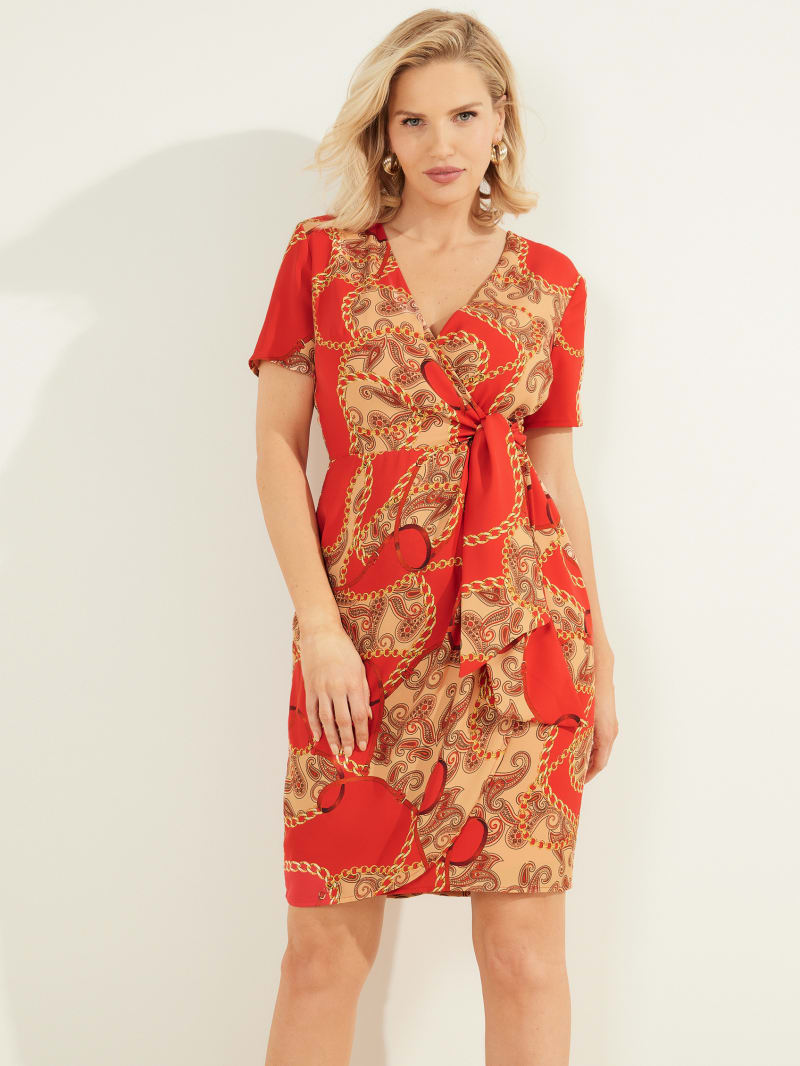 Guess Paisley Chain Women's Dress Red | 8035-BQKWE