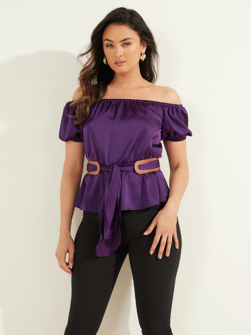 Guess Penny Off-Shoulder Women's Tops Purple | 1358-FPBHD