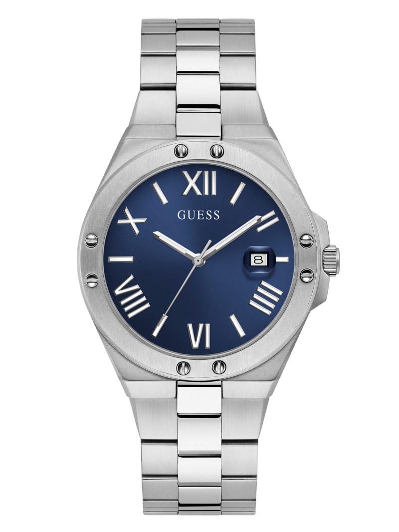 Guess Perspective Silver-Tone and Blue Analog Men's Watches Blue | 5364-WFBZD