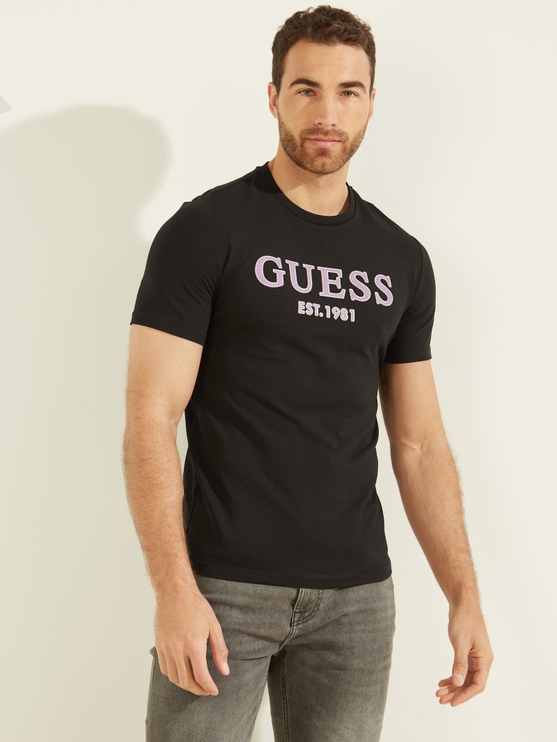 Guess Point Logo Tee Men's T Shirts Black | 5639-BJIWK