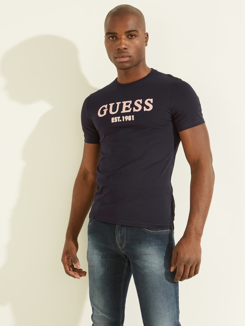 Guess Point Logo Tee Men's T Shirts Blue | 3561-TEWIN