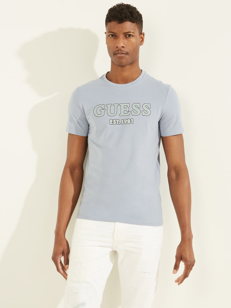 Guess Point Logo Tee Men's T Shirts Blue | 7305-KLRDM