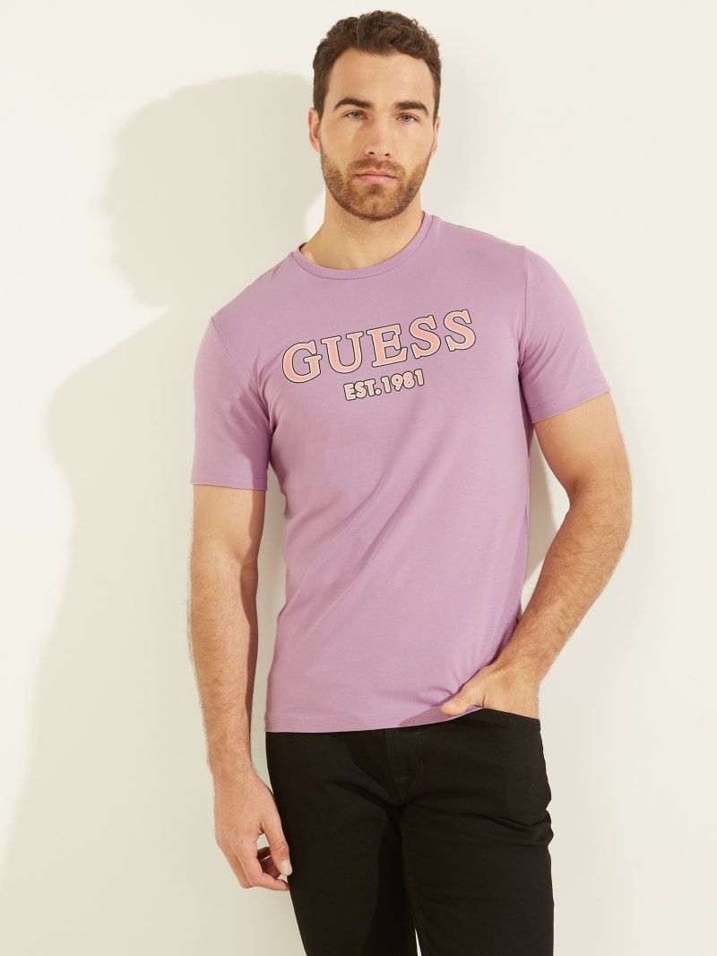 Guess Point Logo Tee Men's T Shirts Purple | 9142-RPSWF