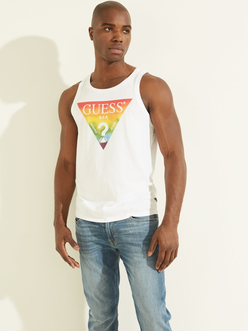 Guess Pride Triangle Tank Men's T Shirts White | 1980-YODSX