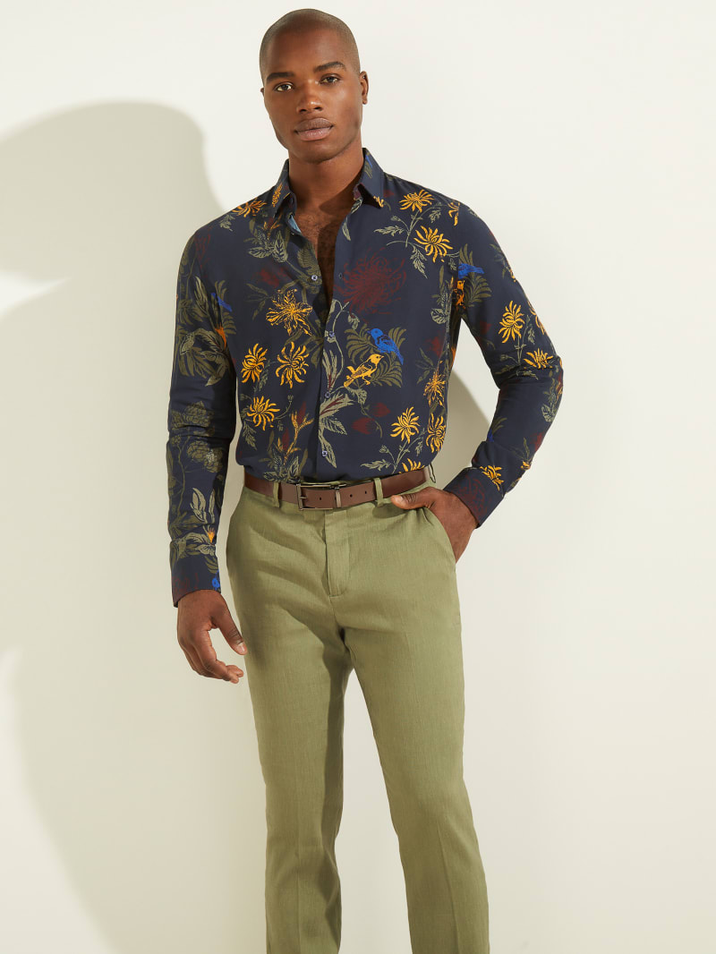 Guess Printed Italian Notched Cuff Men's Shirts Flower | 0248-KQPEF