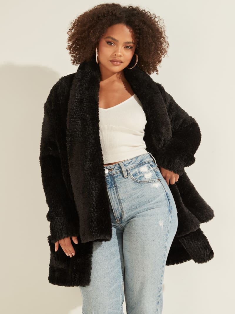 Guess Rebecca Faux-Fur Women's Jackets Black | 0634-JVWNH