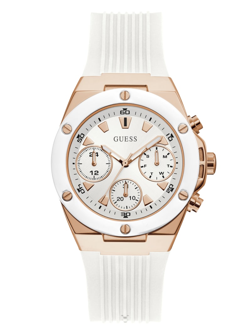 Guess Rose Gold-Tone And White Multifunction Women's Watches White | 6940-UXAWK