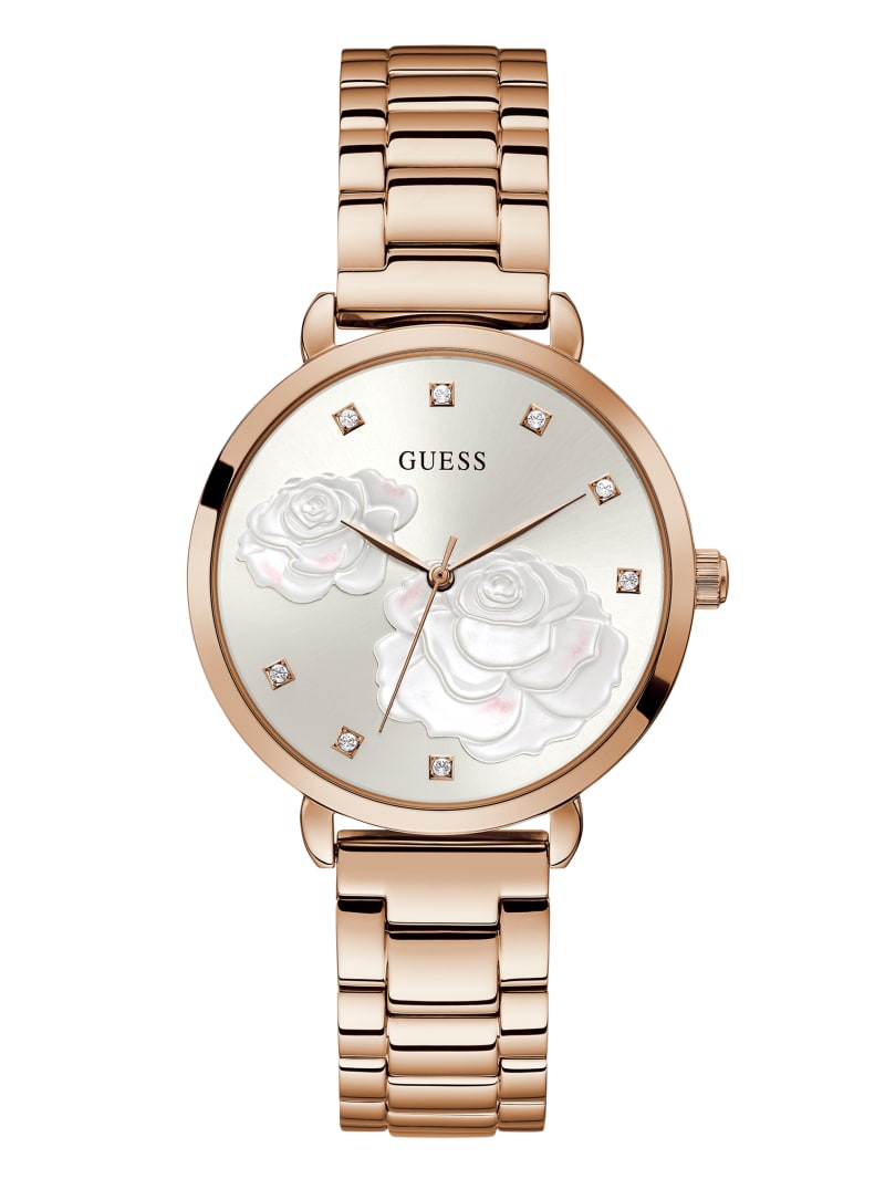 Guess Rose Gold-Tone Floral Crystal Analog Women's Watches Purple | 1648-FITUY