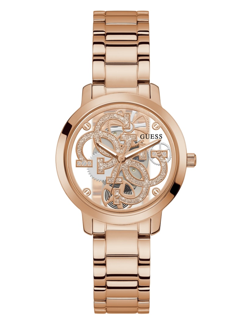 Guess Rose Gold-Tone Quattro G Clear Analog Women's Watches Rose Gold | 3470-VRXPN