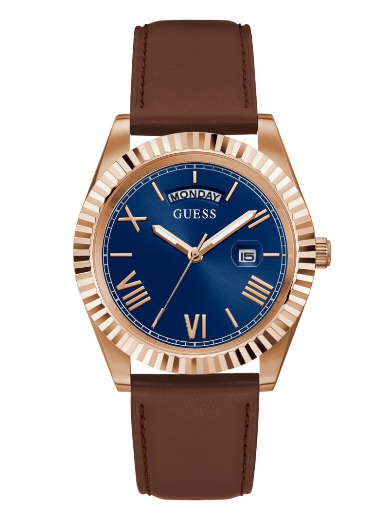 Guess Rose Gold-Tone and Blue Analog Men's Watches Brown | 0498-HAOBK