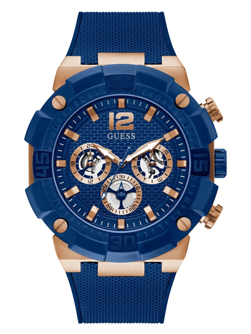 Guess Rose Gold-Tone and Blue Multifunction Men's Watches Blue | 4561-BTPZH