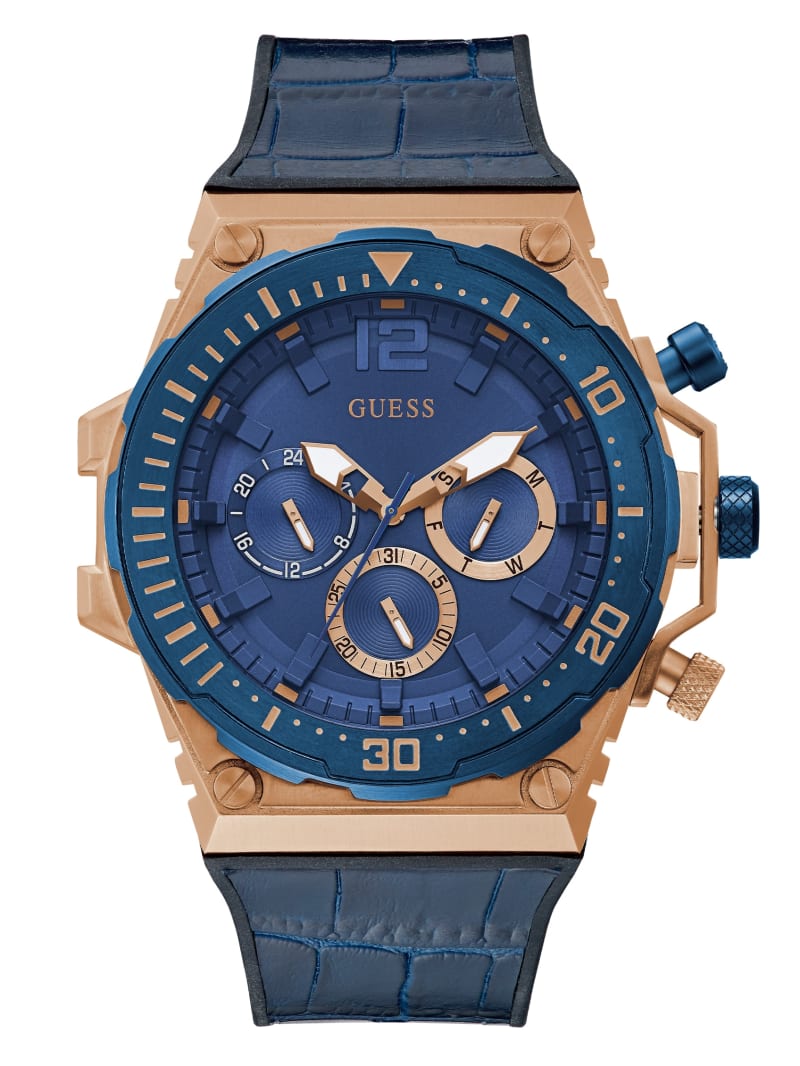 Guess Rose Gold-Tone and Blue Multifunction Men's Watches Multicolor | 4569-SOUYC