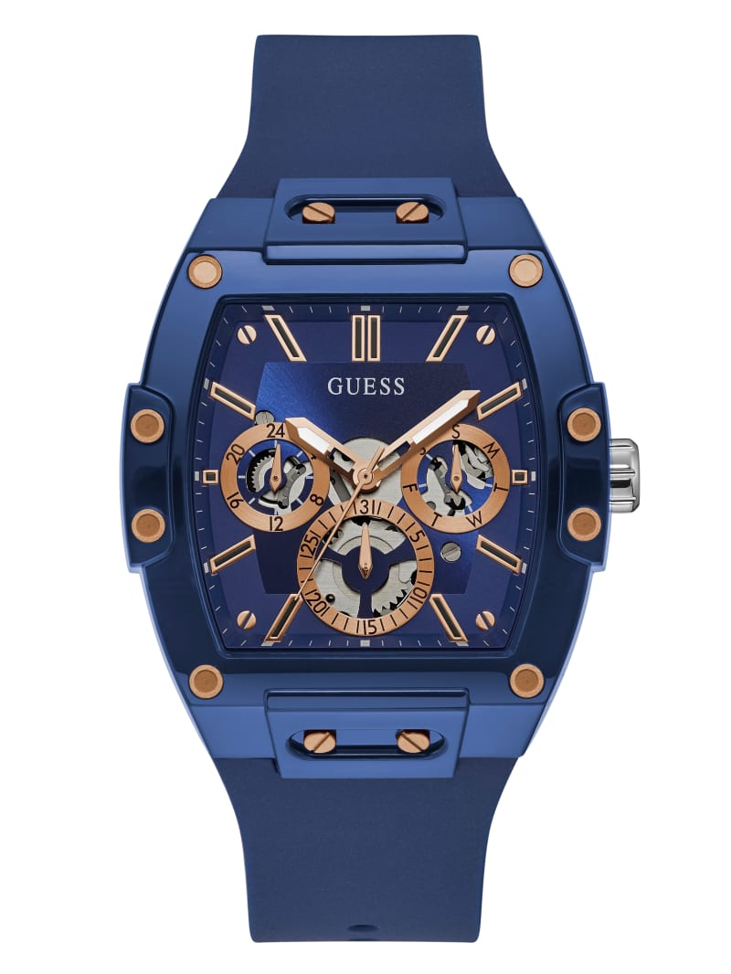 Guess Rose Gold-Tone and Blue Silicone Multifunction Men's Watches Blue | 7932-RGESU