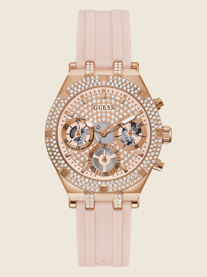 Guess Rose Gold-Tone and Pink Silicone Multifunction Women's Watches Pink | 2346-CUQIR