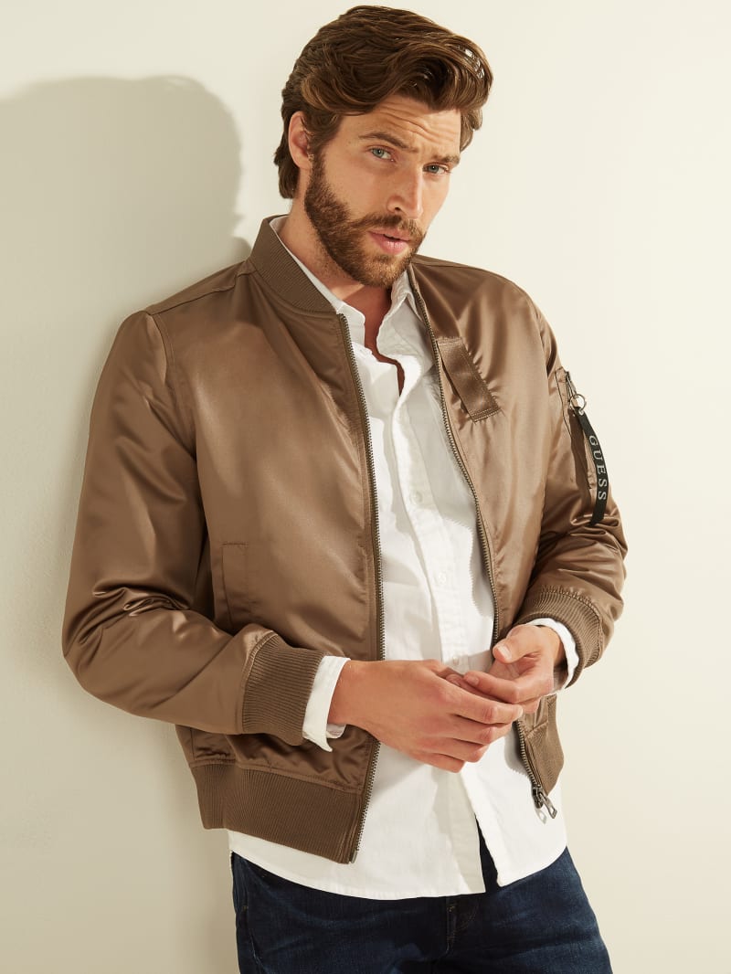 Guess Satin Bomber Men's Jackets Brown | 1423-AETUD