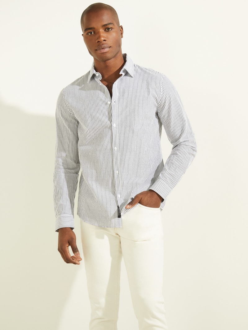 Guess Seersucker Italian Notched Cuff Men's Shirts White / Navy | 6142-HCISW