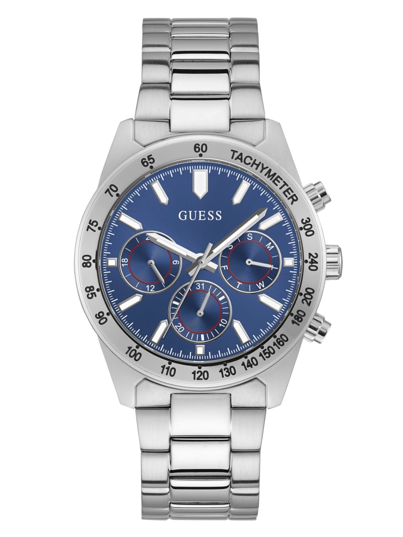 Guess Silver-Tone And Blue Tachymeter Men's Watches Silver | 6739-XRFPD