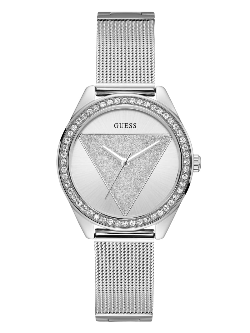 Guess Silver-Tone Logo Analog Women's Watches Silver | 7384-STJUB